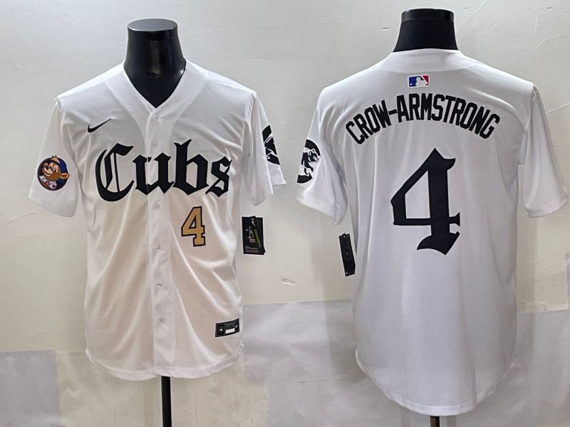 Men 2025 Chicago Cubs #4 Crow-Armstrong White Five generations Joint Name Nike MLB Jersey style 3